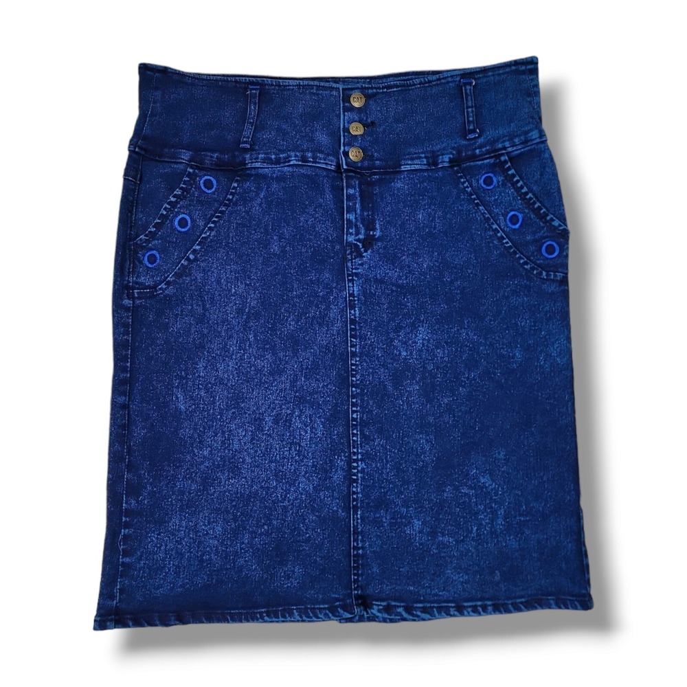 CAT Caterpillar Ladies Blue‎ Stretch Denim Straight Skirt Women's Size 38 (2X)
